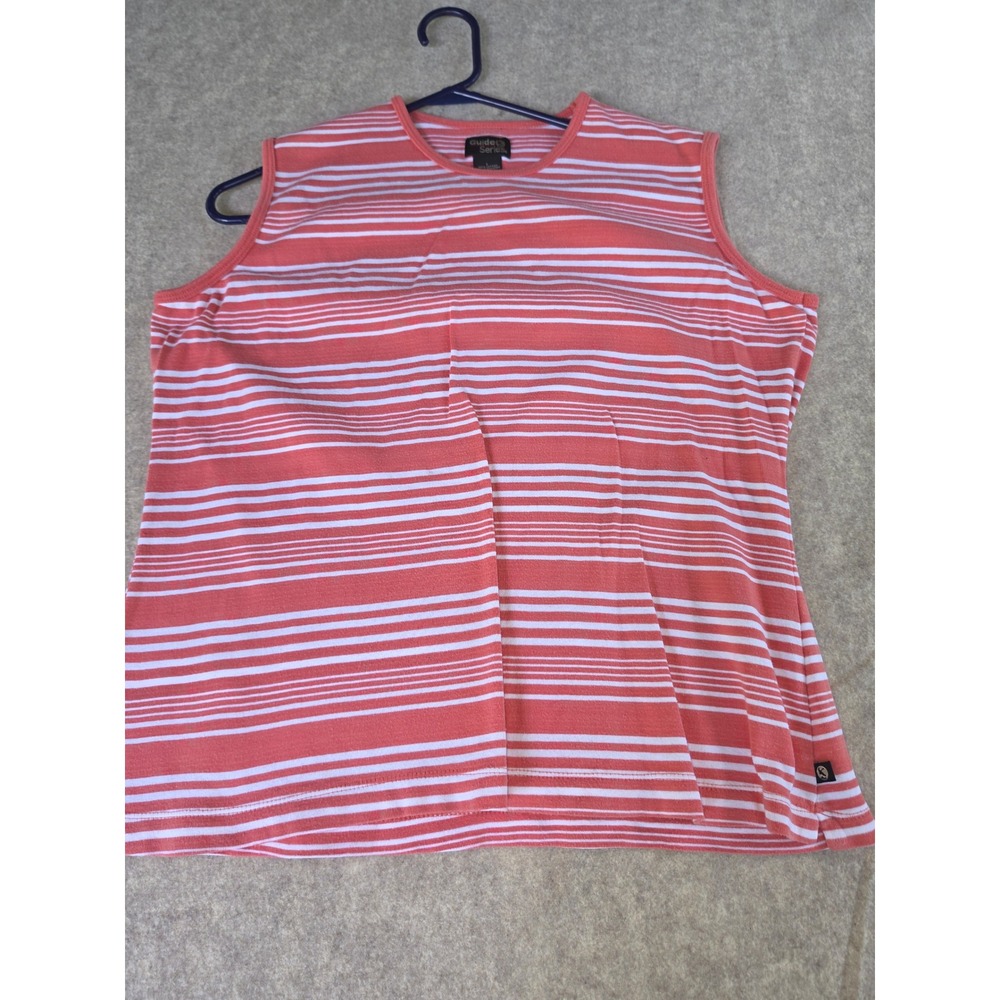 Guide Series Womens‎ Large Coral Orange White Striped Sleeveless Cotton Tank Top